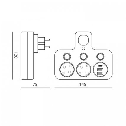 Razdelnik utičnica sa prekidačem i LED osvetljenjem LINEA PRO 2Z + 3xUSB A/C SCHUKO 4000K bela
