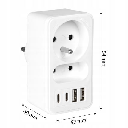 Produžni razvodnik 2x utičnica + 2x USB-C + 2x USB-A