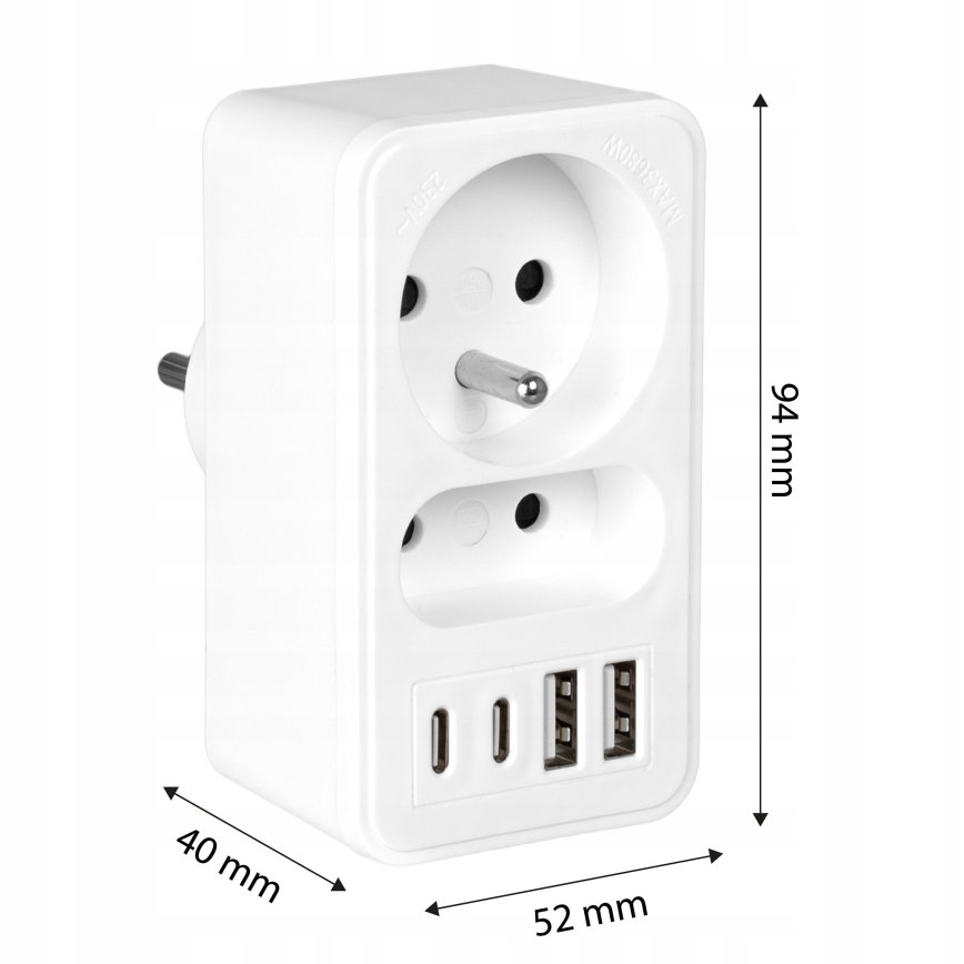 Produžni razvodnik 2x utičnica + 2x USB-C + 2x USB-A