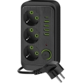 Produžni razvodnik sa prekidačem LINEA, 3x 230 V + 5x USB (A/C), SCHUKO, 5 m, crni