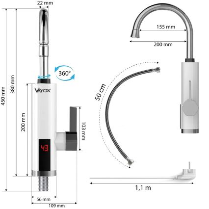 Protočni grejač vode sa LED displejem 3000W/230V IPX4, bela