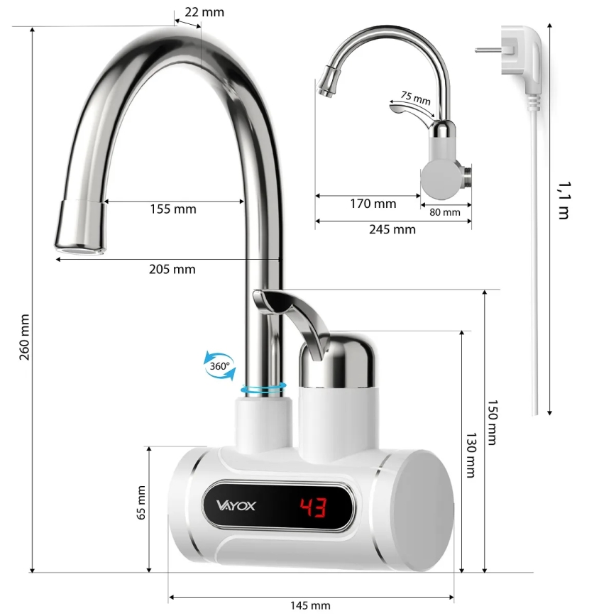 Protočni grejač vode sa LED displejem 3000W/230V IPX4, bela