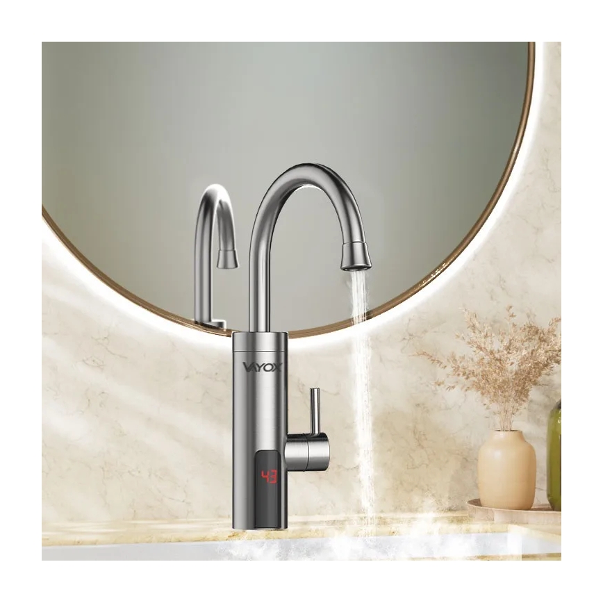 Protočni grejač vode sa LED displejem — 3000 W / 230 V, IPX4, nerđajući čelik