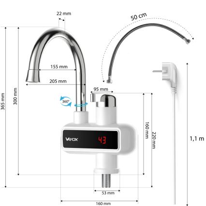 Protočni grejač vode sa LED displejom 3000W/230V IPX4, bela