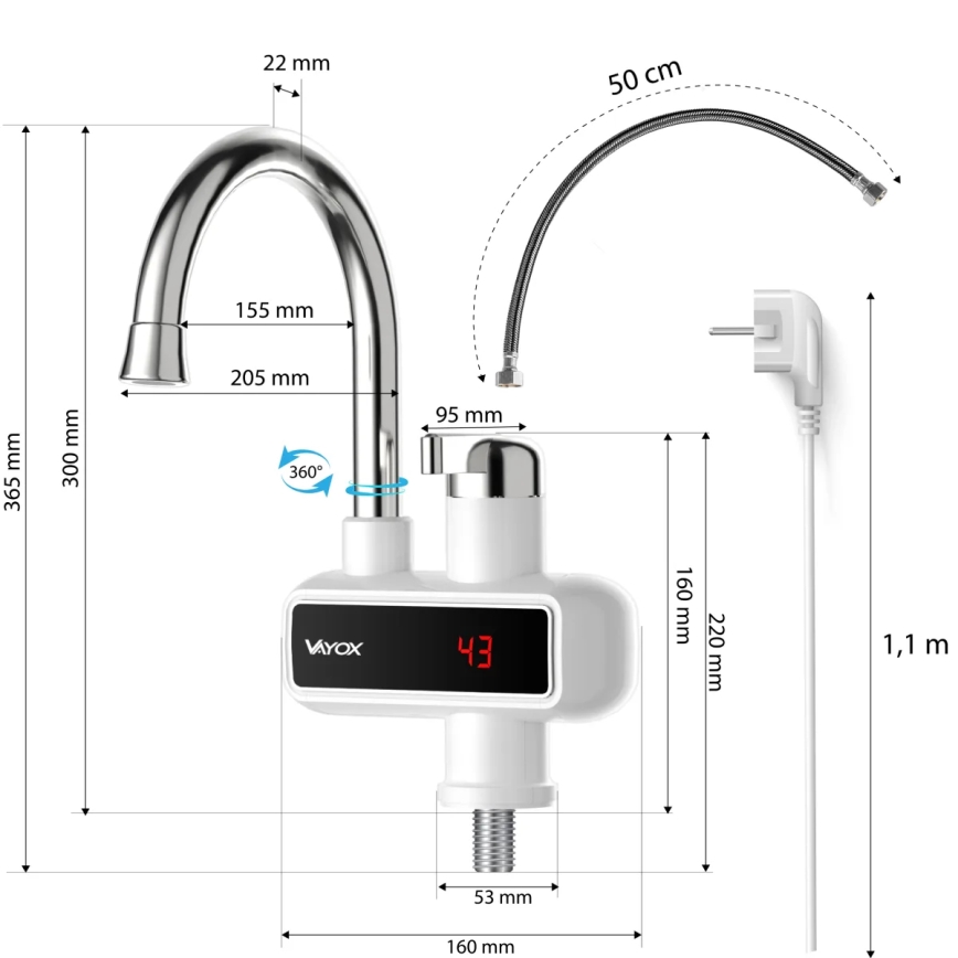 Protočni grejač vode sa LED displejom 3000W/230V IPX4, bela