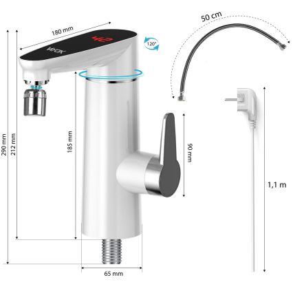 Protočni grejač vode sa LED displejom 3000W/230V IPX4, beo