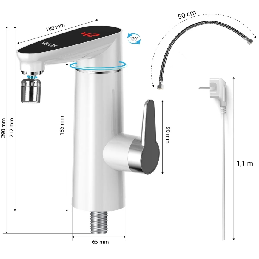 Protočni grejač vode sa LED displejom 3000W/230V IPX4, beo