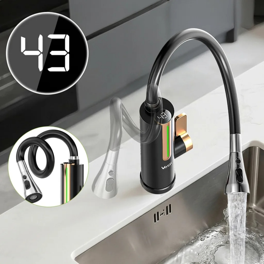 Protočni grejač vode sa LED displejom 3000W/230V IPX4 crna/zlatna