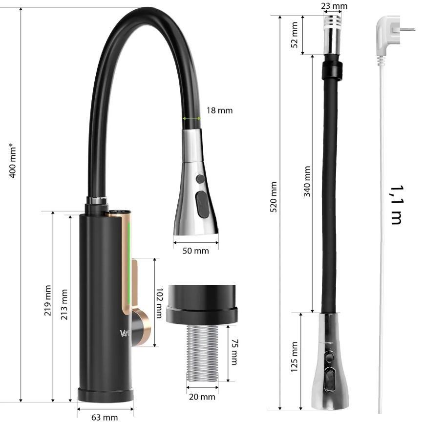 Protočni grejač vode sa LED displejom 3000W/230V IPX4 crna/zlatna