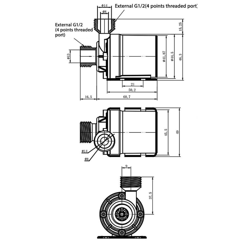 Pumpa 12V DC 800 l/h G1/2