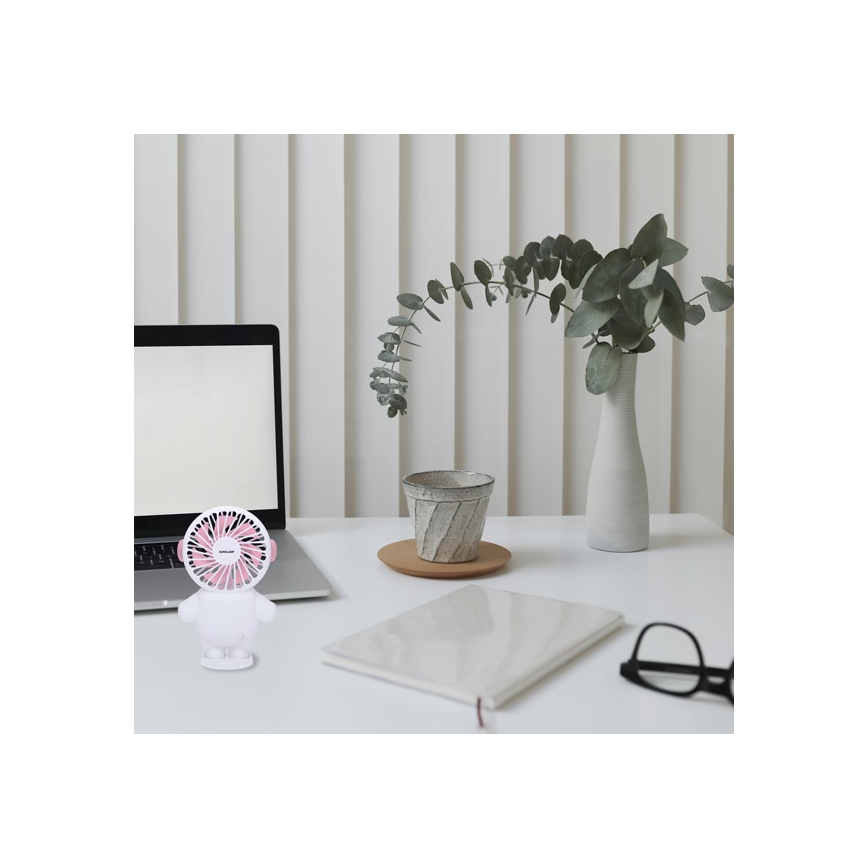 Punjivi džepni ventilator 4,5W/5V 300 mAh bela/ružičasta