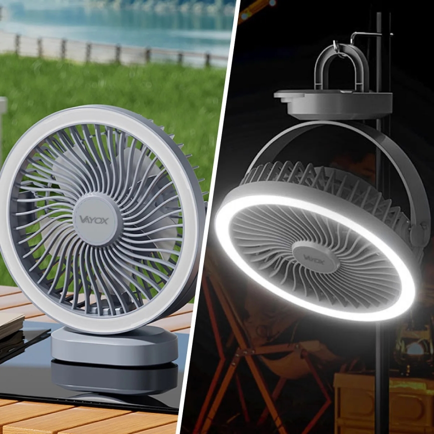 Punjivi LED stoni ventilator sa LED osvetljenjem LED/3W/5V USB 2400 mAh siva