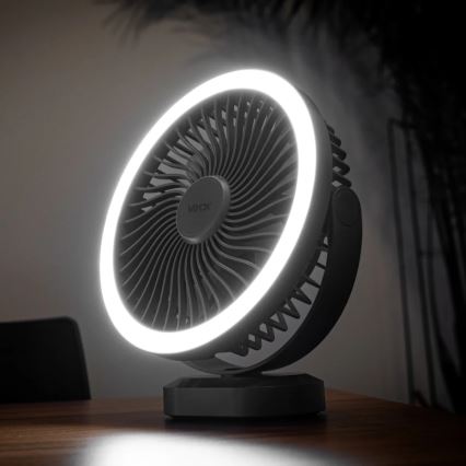 Punjivi LED stoni ventilator sa LED osvetljenjem LED/3W/5V USB 2400 mAh siva