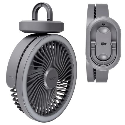 Punjivi LED stoni ventilator sa LED osvetljenjem LED/3W/5V USB 2400 mAh siva