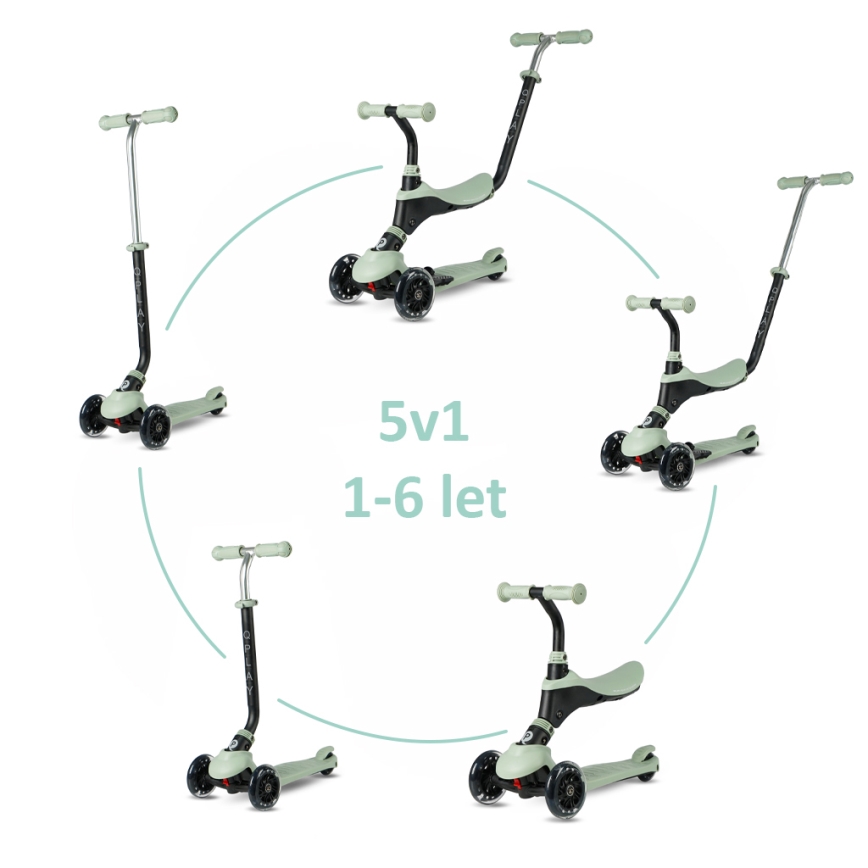 QPlay - Dečiji trotinet sa LED točkovima 5u1 SEMA PRO, zelene boje