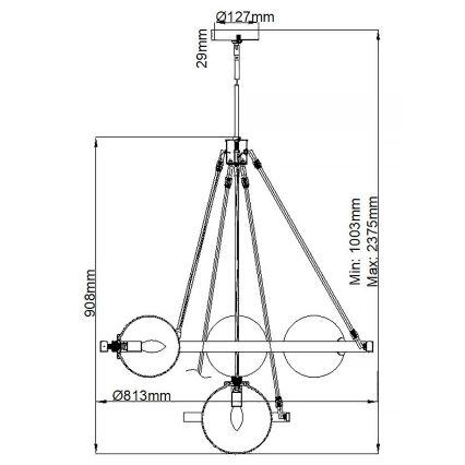 Quintiesse - Luster na šipci HARPER 7xE14/60W/230V, prečnik 81,3 cm, sjajni hrom/zadimljeno staklo