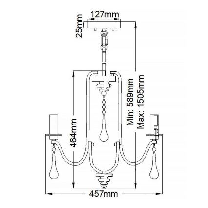 Quintiesse - Luster na stalku KARLEE 3xE14/60W/230V, prečnik 45,7 cm, matni hrom
