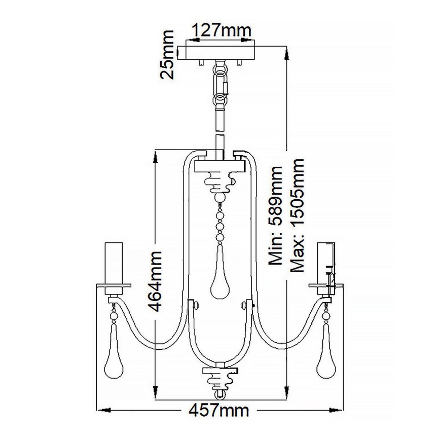 Quintiesse - Luster na stalku KARLEE 3xE14/60W/230V, prečnik 45,7 cm, matni hrom