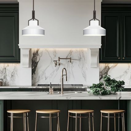 Quoizel - Luster na štapu BRECKEN 2xE27/60W/230V crna/bela