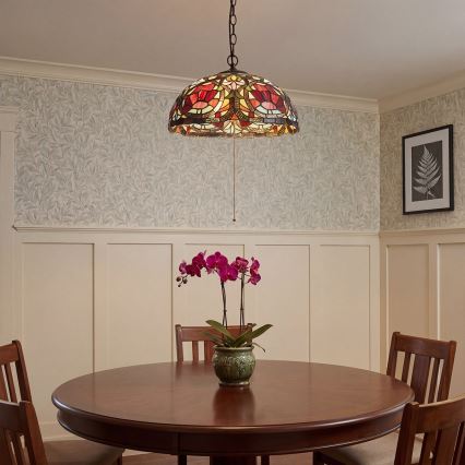 Quoizel - Luster na lancu Tiffany LARISSA 3xE27/60W/230V, prečnik 38,5 cm