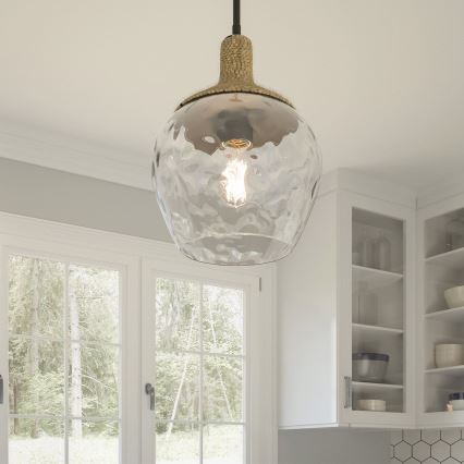 Quoizel - Luster na šipci ROYER 1xE27/60W/230V Ø 30,2 cm proziran/crna/bež