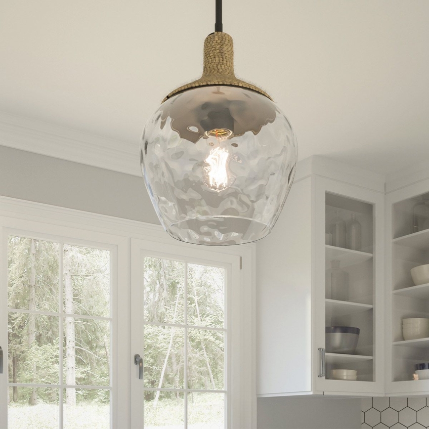 Quoizel - Luster na šipci ROYER 1xE27/60W/230V Ø 30,2 cm proziran/crna/bež