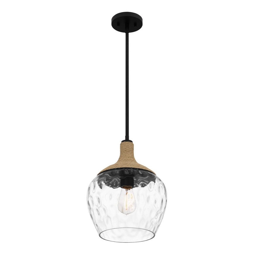 Quoizel - Luster na šipci ROYER 1xE27/60W/230V Ø 30,2 cm proziran/crna/bež