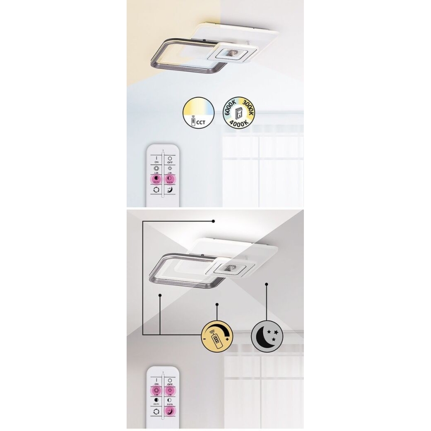 Rabalux - LED prigušiva stropna svetiljka LED/48W/230V 3000K/4000K/6000K + daljinski upravljač 49,5x49,5 cm
