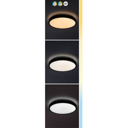 Rabalux - prigušiva LED plafonska lampa za kupatilo LED/24W/230V 3000-6000K IP44 prečnik 35,5 cm crna + daljinski upravljač