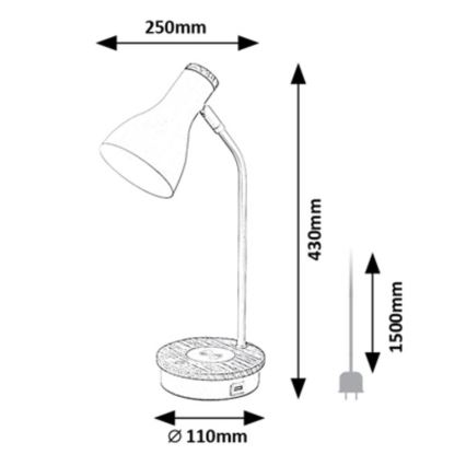 Rabalux - Stona lampa sa prigušiva na dodir i bežičnim punjenjem 1xE14/25W/230V kaučukovac