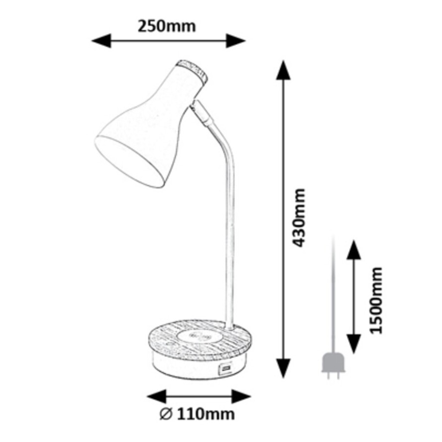 Rabalux - Stona lampa sa prigušiva na dodir i bežičnim punjenjem 1xE14/25W/230V kaučukovac