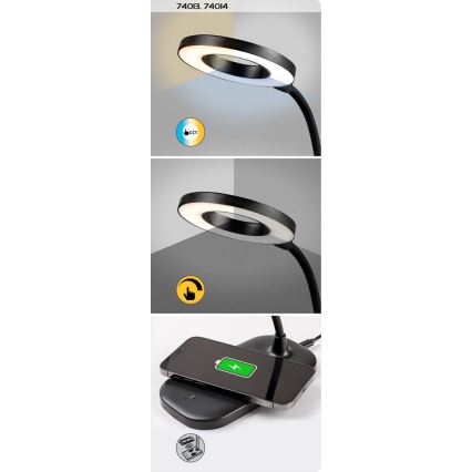 Rabalux - LED prigušiva dodirna stona lampa sa bežičnim punjenjem LED/5W/5V 2700-6000K crna