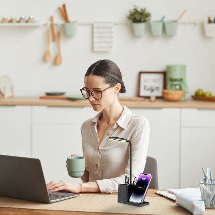 Rabalux - LED prigušiva stona lampa sa bežičnim QI punjenjem LED/4W/5V 3000/4000/6500K crna
