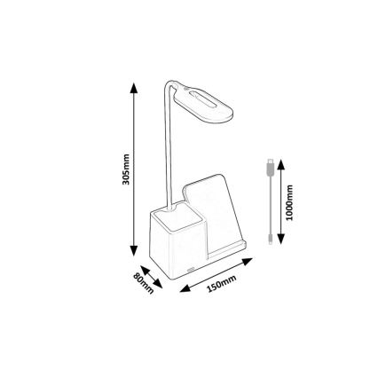 Rabalux - LED prigušiva stona lampa sa bežičnim QI punjenjem LED/4W/5V 3000/4000/6500K bela