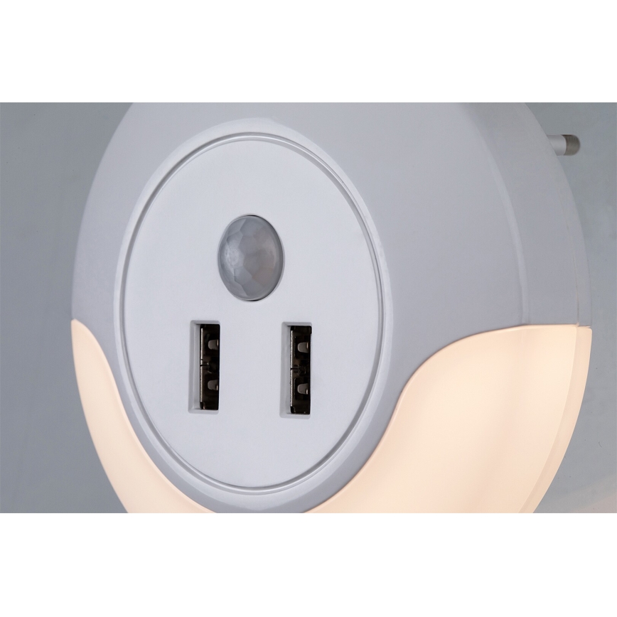 Rabalux - LED noćno svetlo za utičnicu sa senzorom 2xUSB LED/13,9W/230V 3000K