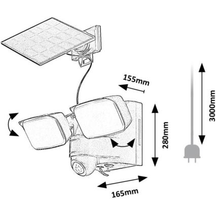Rabalux - LED solarno zidno fleksibilno svetlo sa senzorom i eksternim panelom 2xLED/5W/3,7V IP54 crna 600 mAh