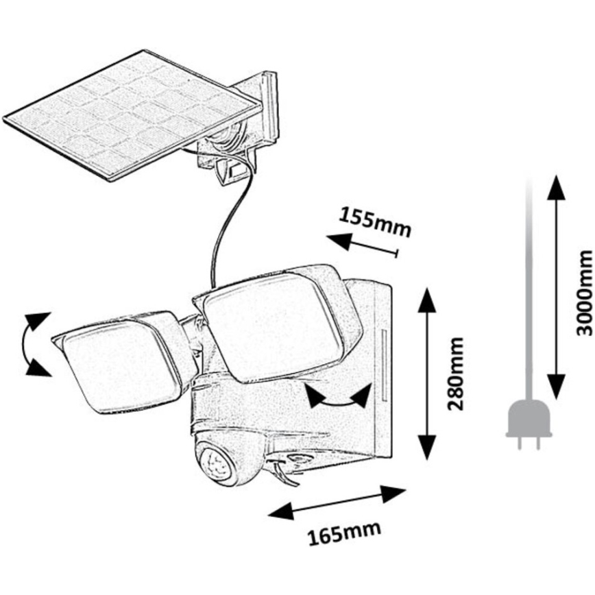 Rabalux - LED solarno zidno fleksibilno svetlo sa senzorom i eksternim panelom 2xLED/5W/3,7V IP54 crna 600 mAh