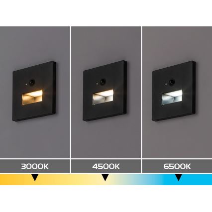 Rabalux - LED svetiljka za stepenište sa senzorom pokreta i sumraka LED/1W/230V 3000/4500/6500K crna