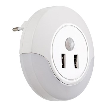 Rabalux - LED noćno svetlo za utičnicu sa senzorom 2xUSB LED/13,9W/230V 3000K