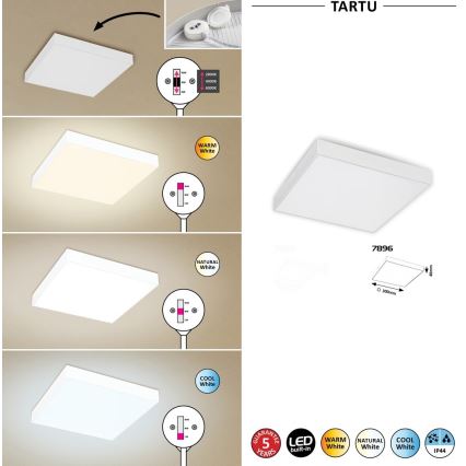 Rabalux - LED plafonsko svetlo LED/24W/230V 2800-6000K IP44 belo 30x30 cm