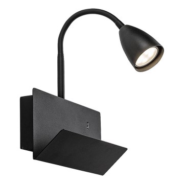 Rabalux - Zidna lampa sa policom i USB priključkom 1xGU10/25W/230V crna