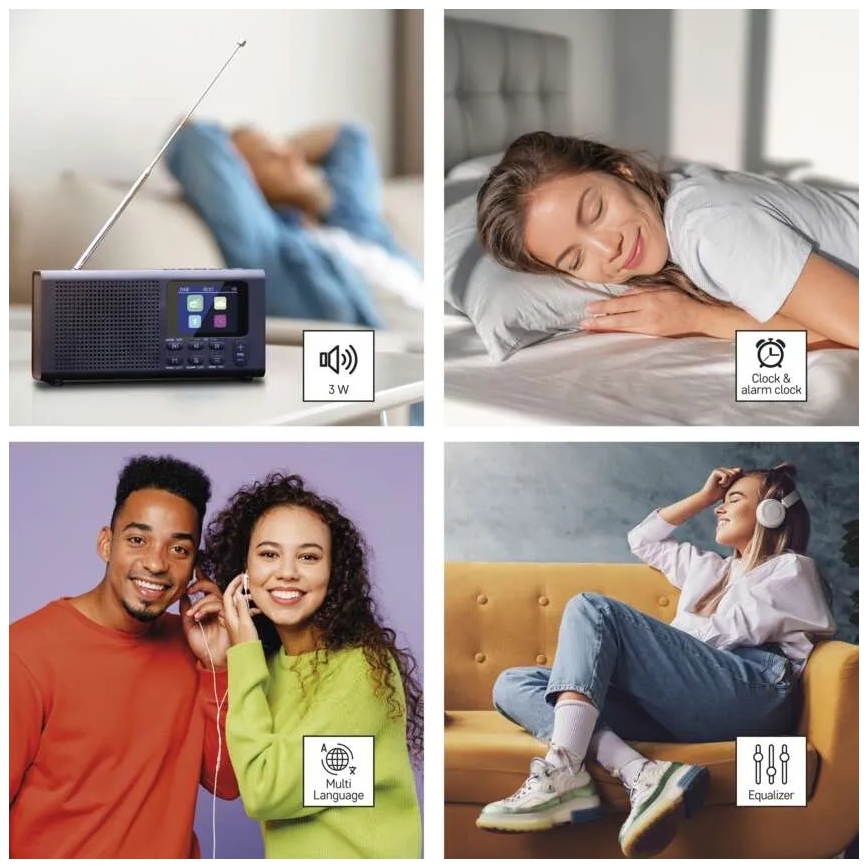 Radio DAB DAB+ FM 3W/5V/4xAA crna