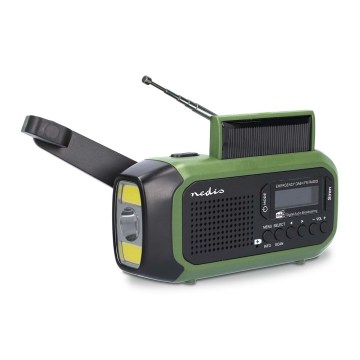 Radio DAB+/FM sa ručnom kurblom, solarnim panelom i LED svetiljkom 5V/2500 mAh zelena/crna