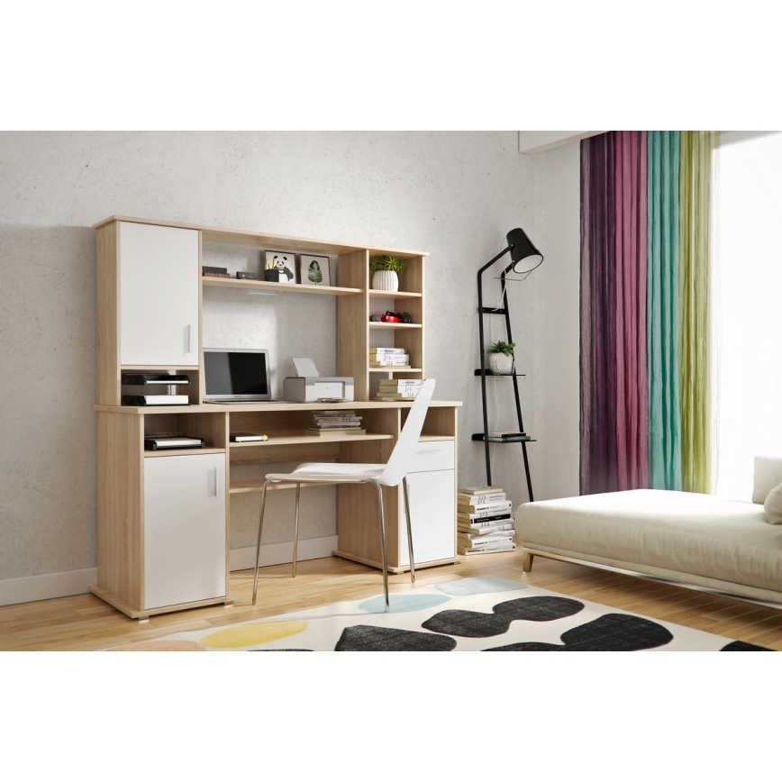 Radni sto ELIAN sa policom, hrast sonoma/bela