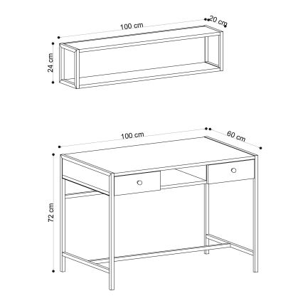 Radni sto PENA 72x100 cm + zidna polica 24x100 cm braon/crna