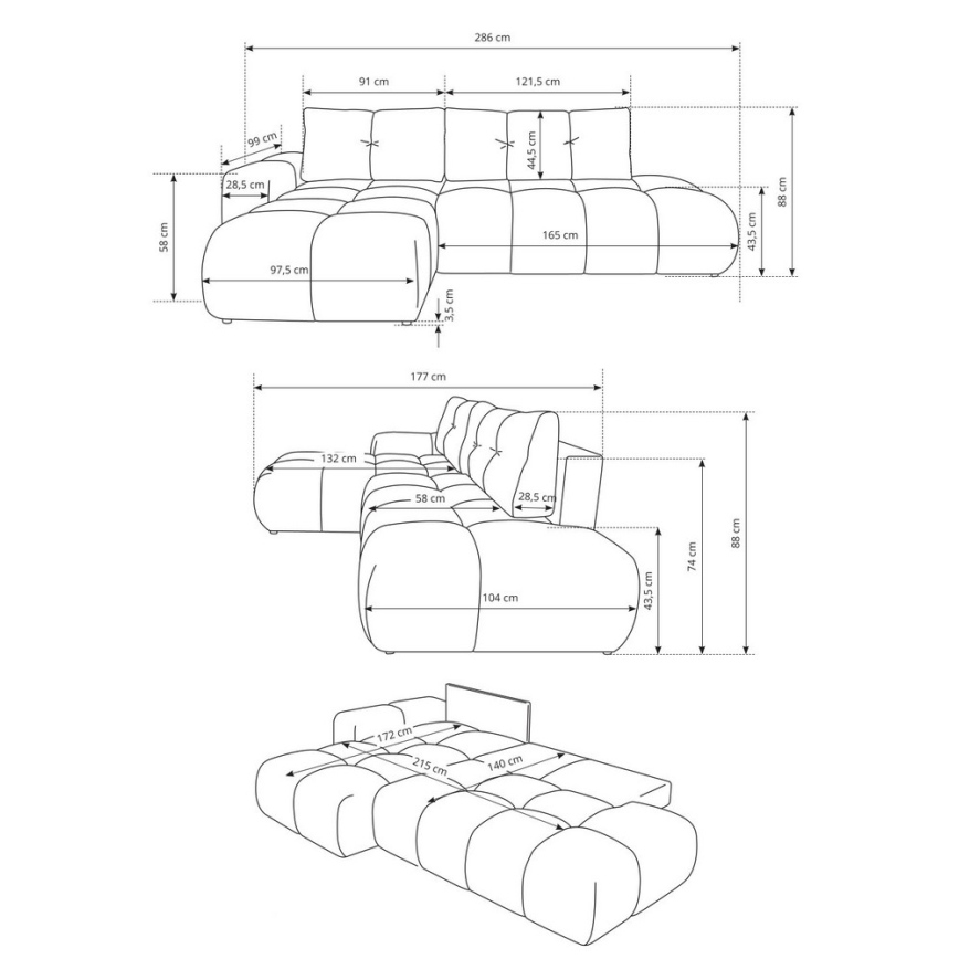 Ugaona tapacirana garnitura ALMADA, razvlačna, u obliku L, desna, bež, sa prostorom za odlaganje