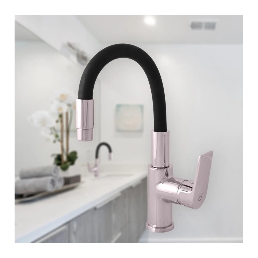 RAV Slezák CO119.0/15 - Slavina za sudoperu sa fleksibilnim izlivom COLORADO 25 cm, crna/sjajni hrom