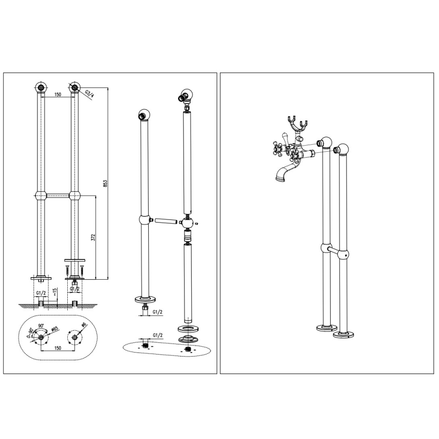 RAV Slezák MK150.5/2CMATSM - Set za kadu sa baterijom MORAVA RETRO crna/mesing
