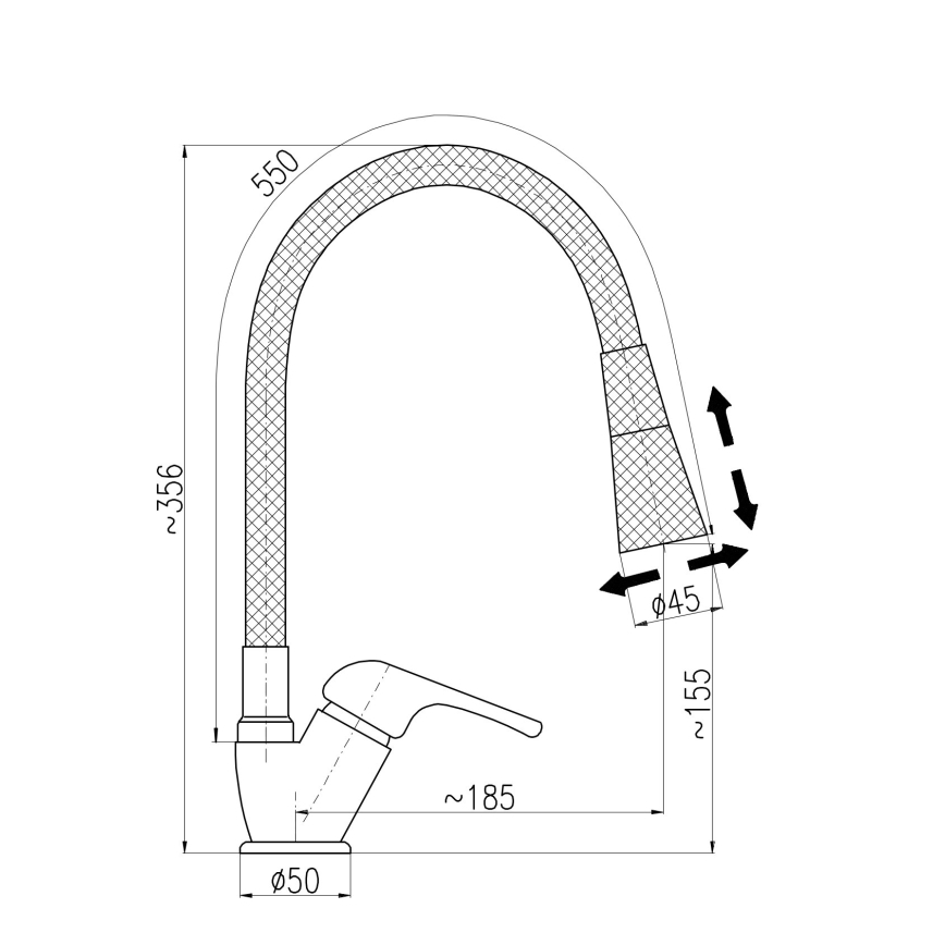 RAV Slezák SA006.0/13S - Baterija za sudoperu SAZAVA sa fleksibilnim ramenom, 35,6 cm, siva/sjajni hrom