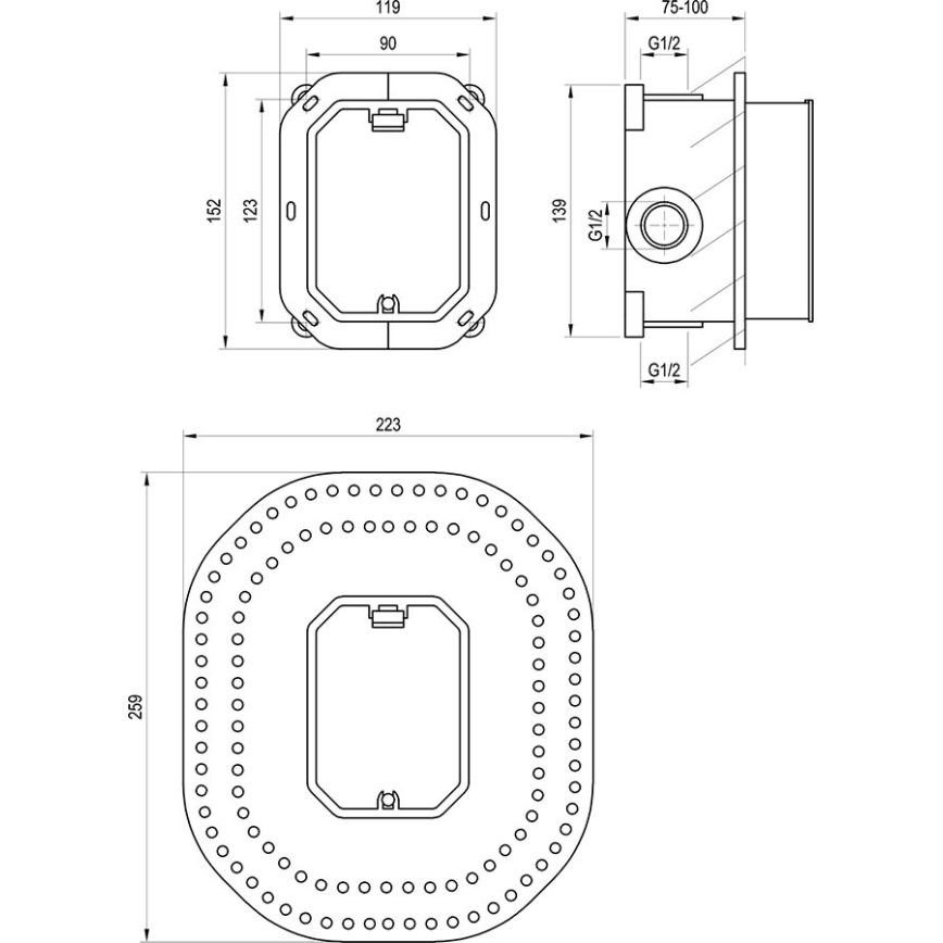 Ravak X070052 - Osnovno telo za podžbukne baterije R-BOX 15,2x11,9 cm